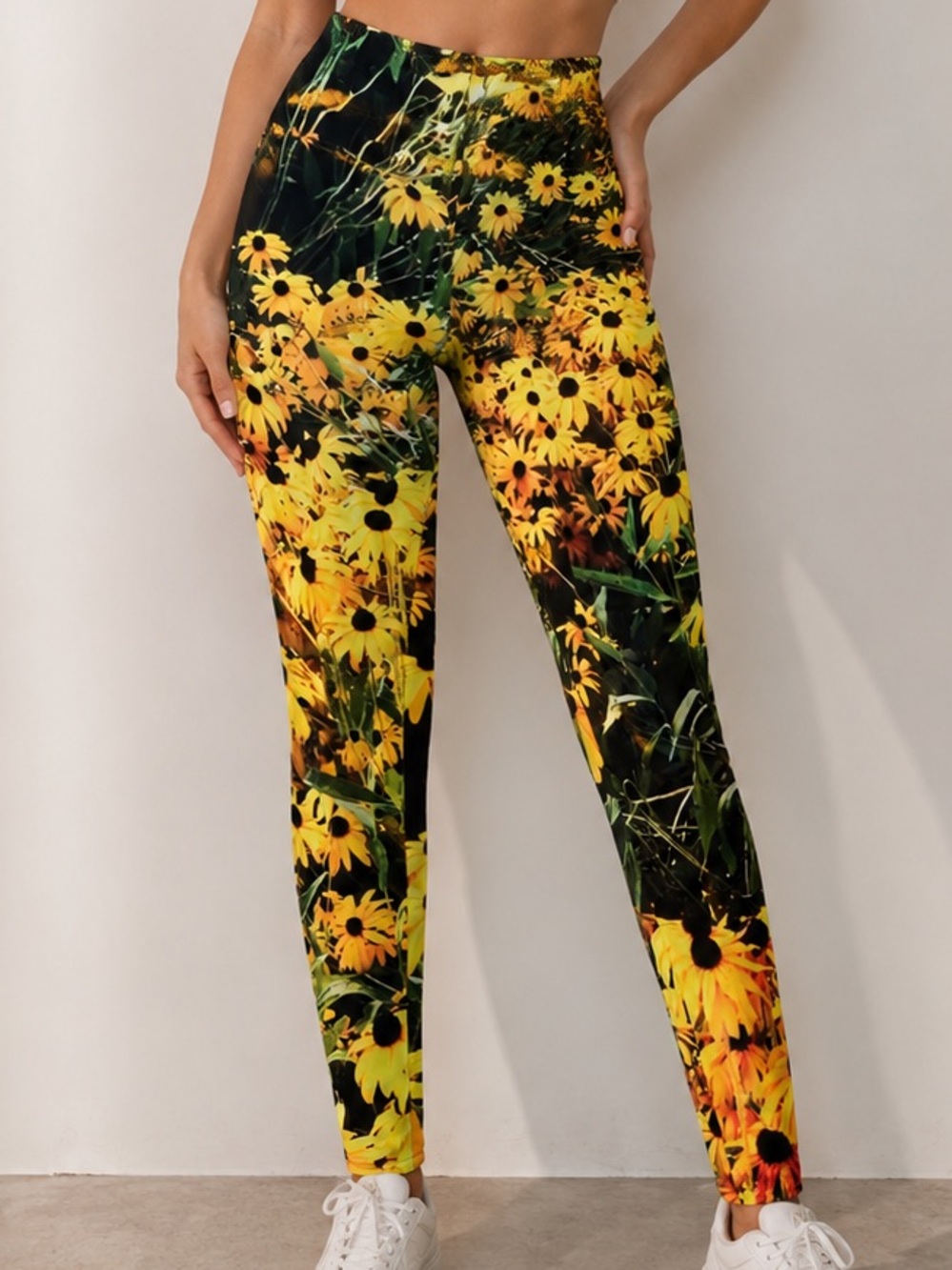 LRG Yellow Black Sunflower Print Skinny Leggings